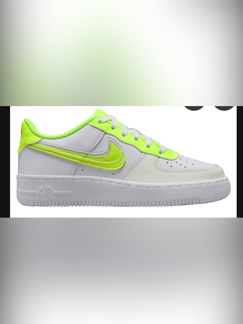 Nike White Sneaker with Neon Yellow-Green Swoosh